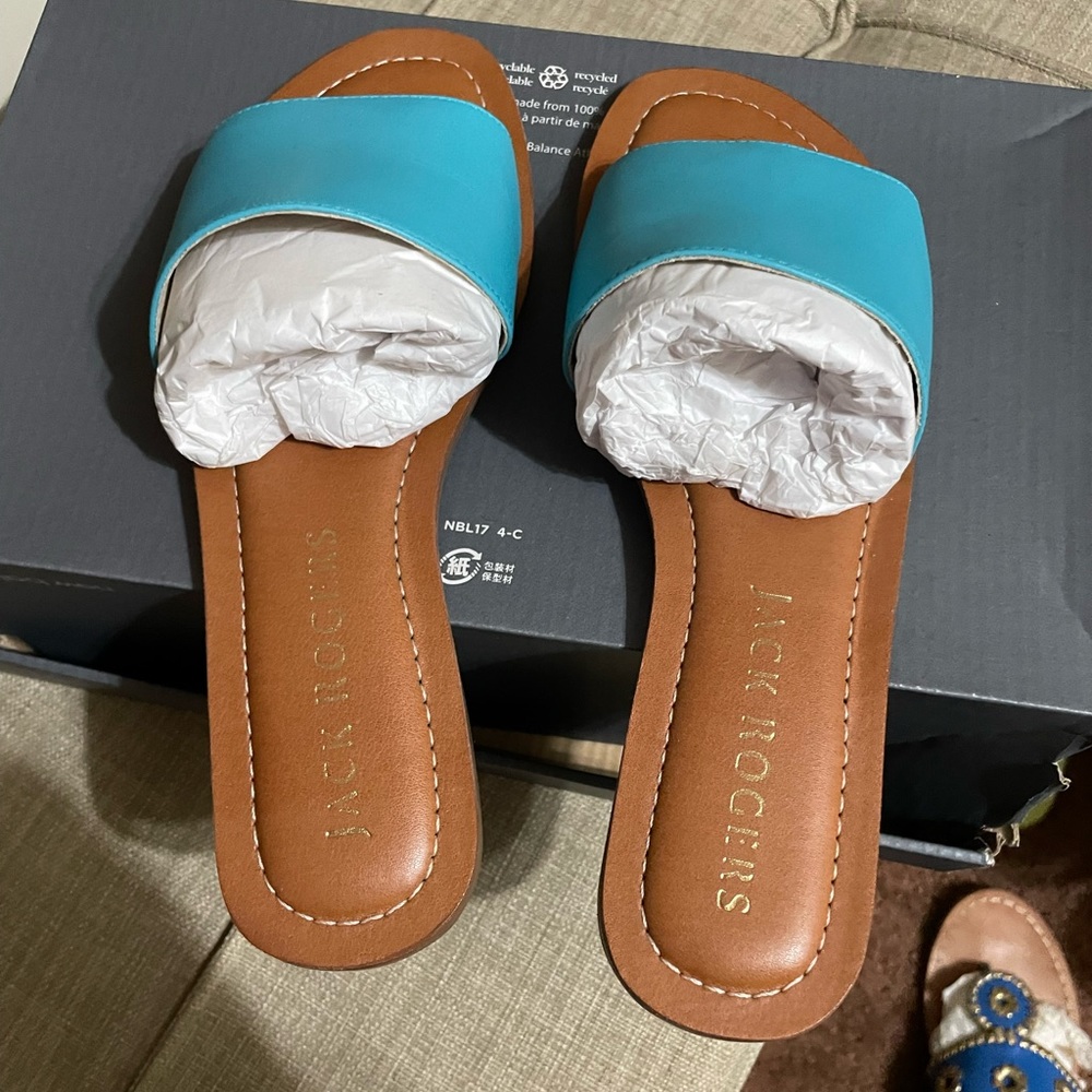 NWOT Jack Rogers Aqua Milky Blue Sabrina Leather Slide - Women 7